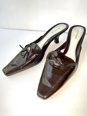 Y2K Merona Allyn Bow Leather Kitten Heels Mules Vintage
